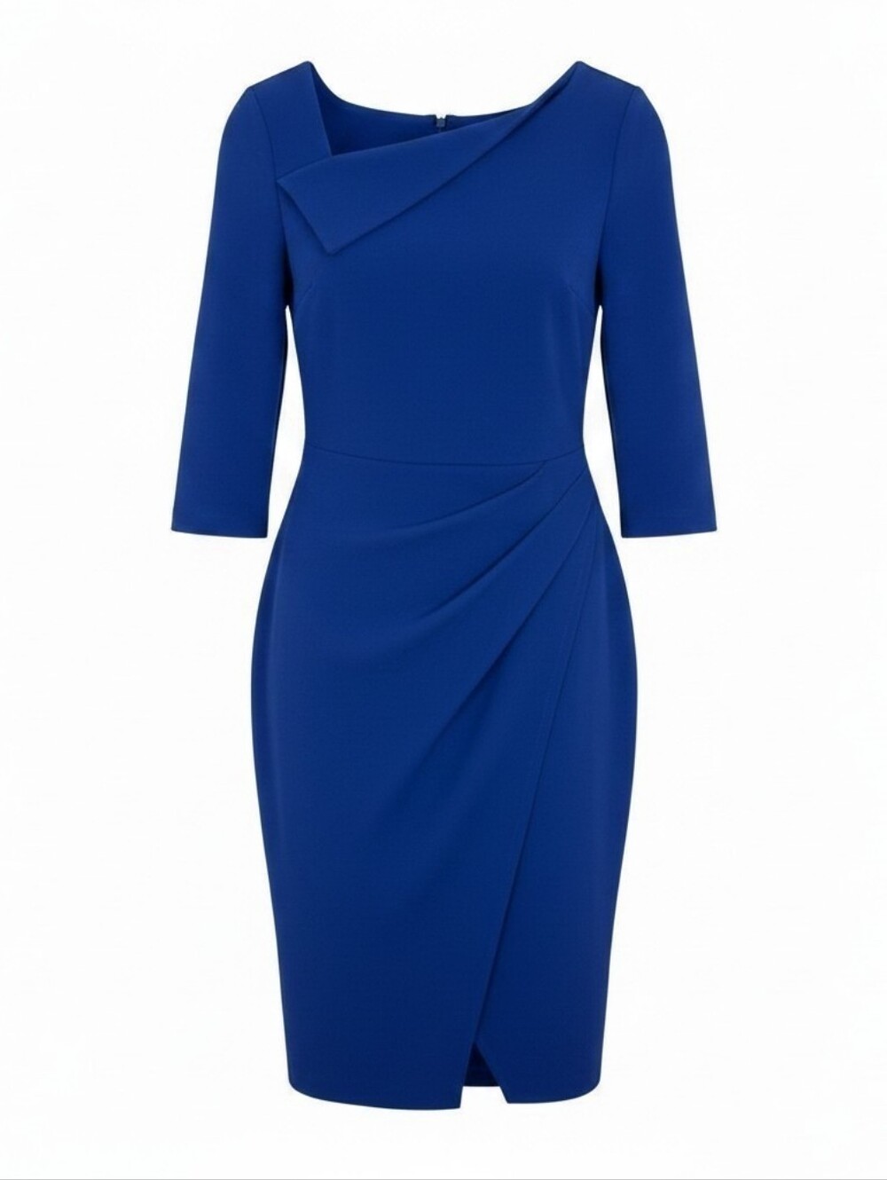 Calvin Klein Royal Blue Sheath Dress with Asymmetric Fold - Size 8